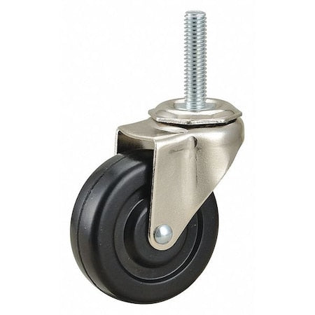 Stem Caster, 2 1/2"dia, Rubber, 75lb