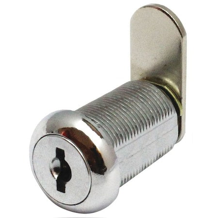 Disc Tumbler Keyed Cam Lock, Polished chrome, 1 in For Door Thickness, 2 Number of Keys
