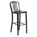 30" High Black Metal Barstool with Slat Back