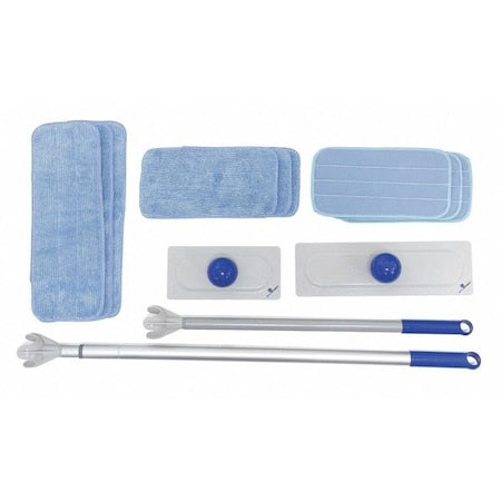 Flat Mop Kit, Snap On Connection, Blue, Microfiber