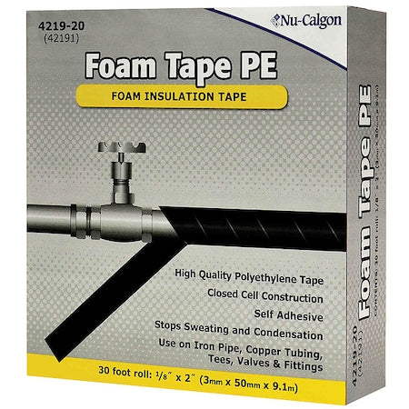 Foam Tape, 2 in W, 30 ft L, 1/8 in, Polyethylene Foam