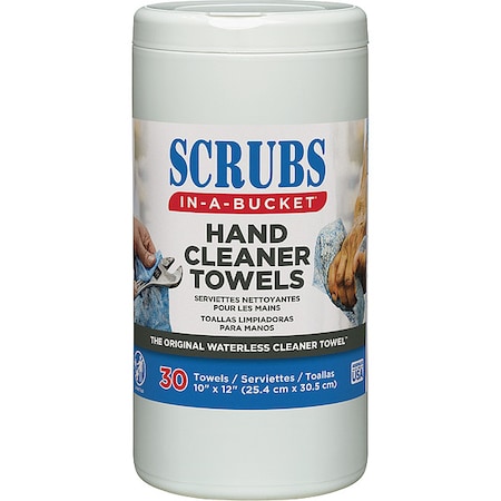 Hand Cleaning Towels, 10 in x 12 in, Scrubs-in-a-Bucket, 30 Wipes/Bucket, Aloe/Vitamin E, Citrus PK6