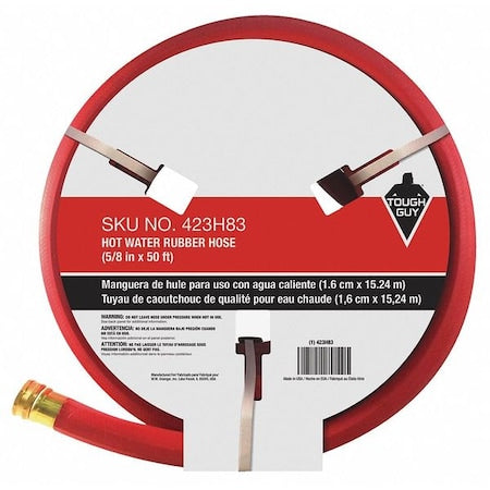 5/8 in ID x 50 ft L Water Hose, Rubber Tube, Red, Brass x Aluminum Fitting