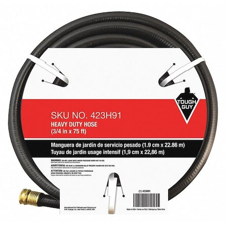 3/4 in ID x 75 ft L Water Hose, PVC Tube, Black, Brass x Brass Fitting