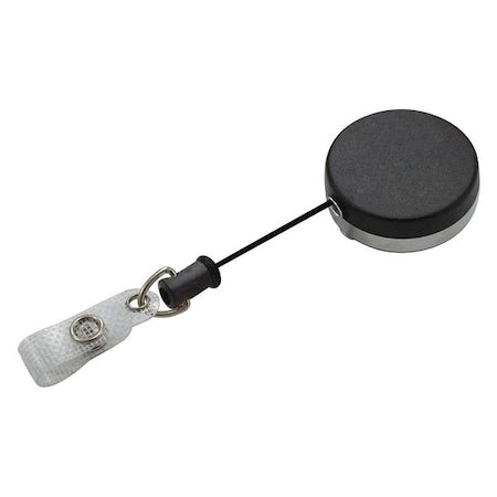 Badge Reel, Black/Chrome, Nylon Cord, 3/4"