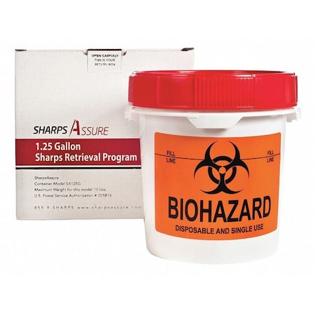 Sharps Container, 1 gal., Red, Snap Lid