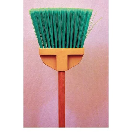 Green flagged lobby broom, 32" wood handle