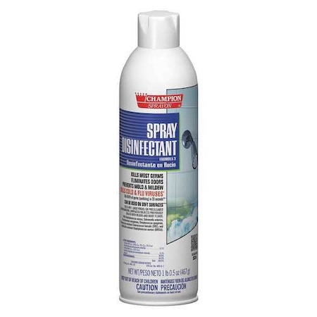 Aerosol Quat Disinfectant, 16.5oz., PK12, 16.5 oz. Aerosol Can, 12 PK