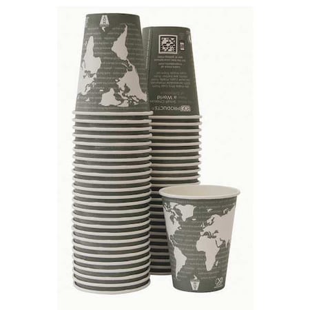 World Art Renewable and Compostable Hot Cups, 12 oz, Gray, PK50