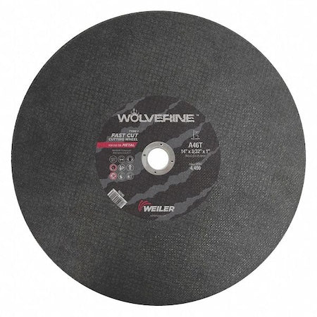 Abrasive Cut-Off Wheel, Type 1, 14 in Dia, 0.0938 in Thick, 1 in Arbor Hole Size, Aluminum Oxide