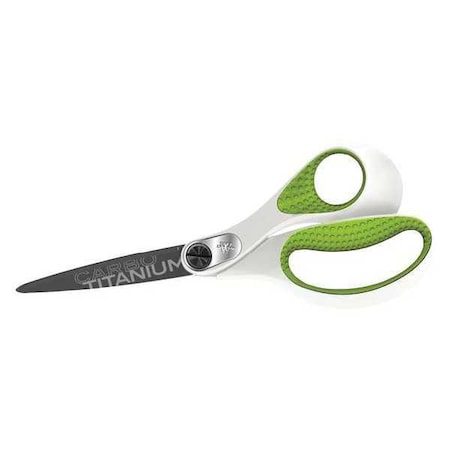 CarboTitanium Bonded Scissors, 8"" Long, 3.25"" Cut Length, Straight White/Green Handle