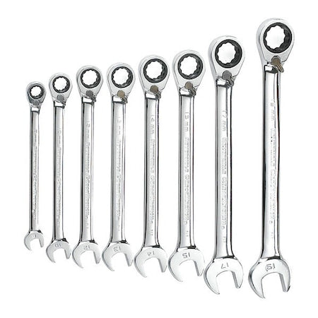 8 Piece 72-Tooth 12 Point Reversible Ratcheting Combination Metric Wrench Set