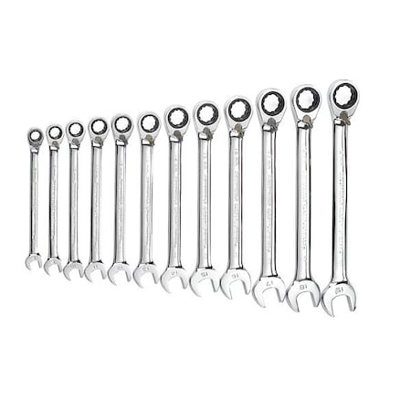 12 Piece 72-Tooth 12 Point Reversible Ratcheting Combination Metric Wrench Set
