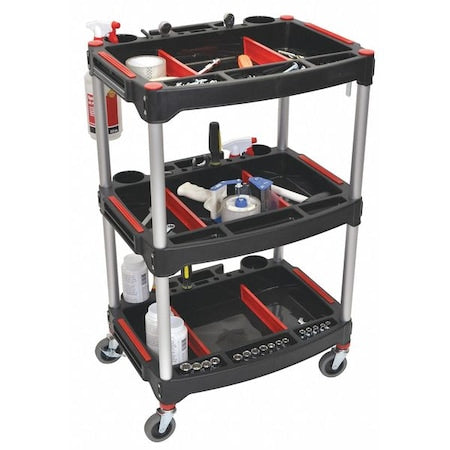 Mechanics Three-Shelf Cart, Black, Aluminum, 22-3/4 in W x 18 in D x 32 in H