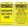 Caution Tag By The Roll, General Safety, Cardstock, 6 1/4 in H x 3 in W, Yellow, Rectangle, 100 PK