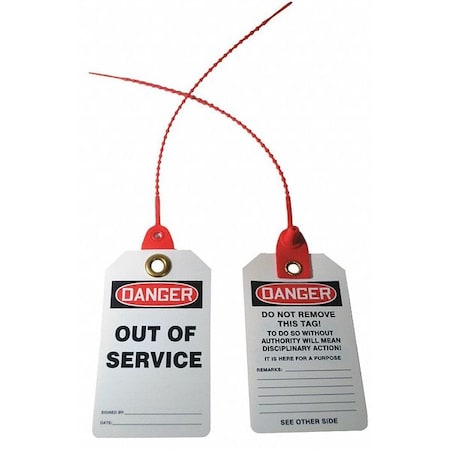 Tag, Danger, PVC, 5 3/4 in H x 2 7/8 in W, White, Rectangle, 10 PK