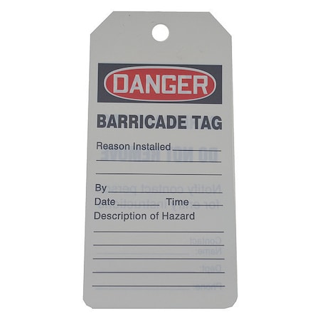 Danger Tag By The Roll, Lockout Tagout, Cardstock, 6 1/4 in H x 3 in W, White, Rectangle, 100 PK