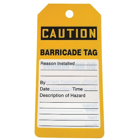 Caution Tag By The Roll, Lockout Tagout, Cardstock, 6 1/4 in H x 3 in W, Yellow, Rectangle, 100 PK
