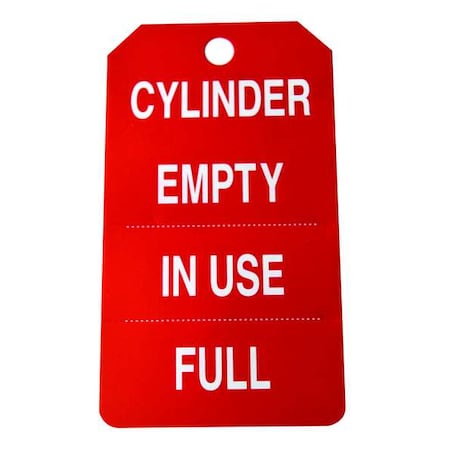 Cylinder Tag, Lockout Tagout, 5 3/4 in H x 3 1/4 in W, Red, Rectangle, 25 PK