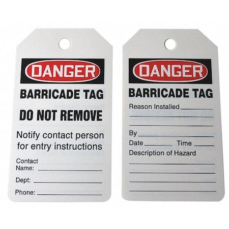 Danger Tag, Lockout Tagout, Cardstock, 5 3/4 in H x 3 1/4 in W, White, Rectangle, 25 PK