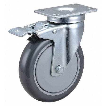 Plate Caster, 5" Wheel Dia., 350 lb., Gray