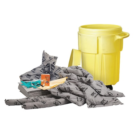 Spill Kit, 38 gal Volume Absorbed per Kit, 55 gal Capacity, Drum, Yellow, 72
