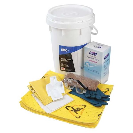 Spill Kit, 9 gal Volume Absorbed per Kit, 6 1/2 gal Capacity, Bucket, White, 18