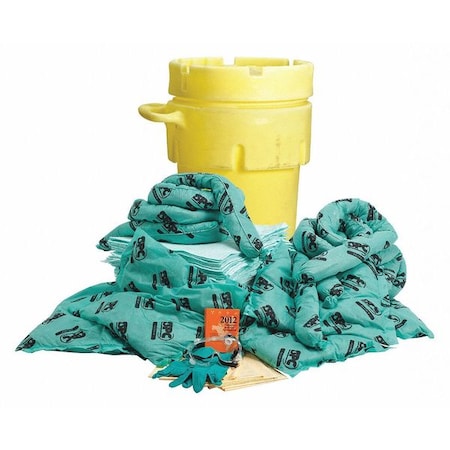 Spill Kit, 75 gal Volume Absorbed per Kit, 95 gal Capacity, Drum, Yellow, 151