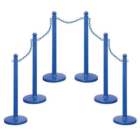 Medium Duty Stanchion and Chain Kit, Blue, 40 in Post Height, Plastic