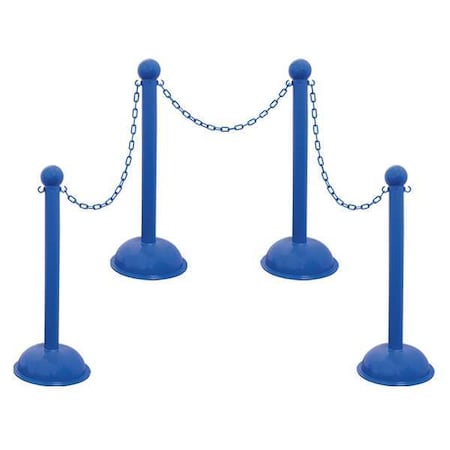 Heavy Duty Stanchion and Chain Kit, Blue, 41 in Post Height, Plastic