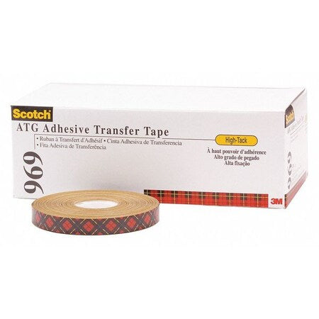 3M 969 Adhesive Transfer Tape, 5.0 Mil, 1/4" x 36 yds., Clear, PK6
