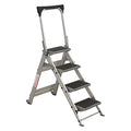 Folding Step, 4 Steps, 300 lb Load Capacity, 36 in Overall Height, Aluminum, Silver