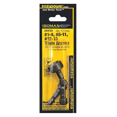 3 Piece Screwdriver Bit Set, 1/4"