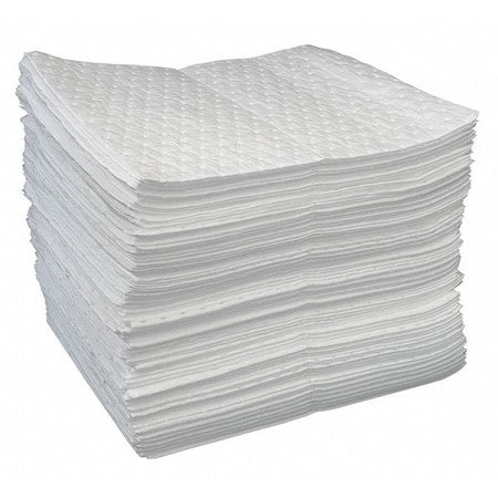 Sorbent Pad, 19 gal, 15 in x 19 in, Oil, White, 100 PK