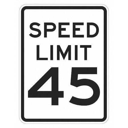 Speed Limit 45 Traffic Sign, 24 in H, 18 in W, Aluminum, Vertical Rectangle, T1-5028-DG_18x24