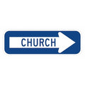 Church Traffic Sign, 6 in H, 18 in W, Aluminum, Horizontal Rectangle, T1-1469-EG_18x6