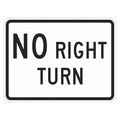 No Right Turn Traffic Sign, 18 in H, 24 in W, Aluminum, Horizontal English, T1-5662-EG_24x18