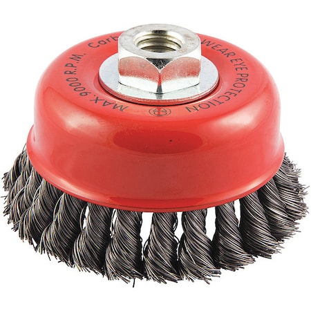 Cup Brush, Wire 0.014" dia., Carbon Steel, Brush Dia.: 4 in