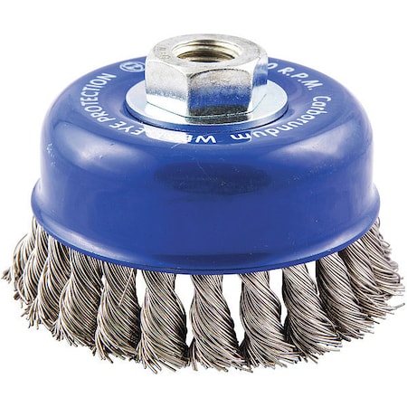 Cup Brush, Wire 0.020" dia., SS, Max. RPM: 9, 000 RPM