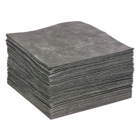 Sorbent Pad, 25 gal, 15 in x 19 in, Universal, Gray, Polypropylene