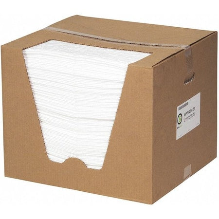 Absorbent Pad, 15 in W x 19 in L, Absorbs 26.3 gal. per Pkg, Oil, White, Dispenser Box, 100 PK