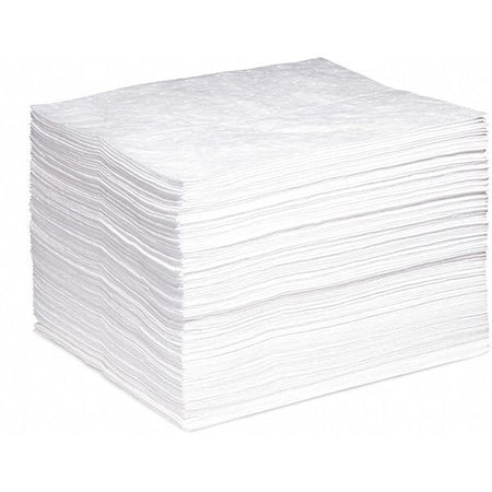 Absorbent Pad, 15 in W x 18 in L, Absorbs 22 gal. Per Pkg, Oil-Only, White, Poly Bag, 100PK