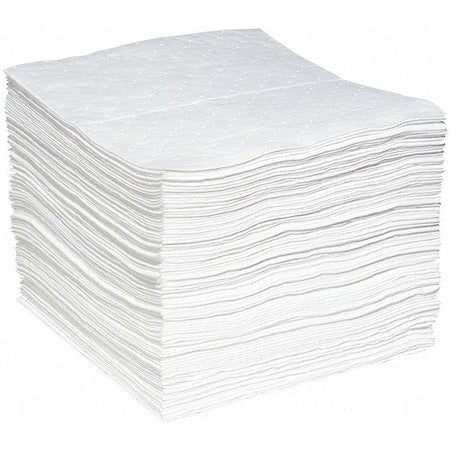 Sorbent Pad, 25 gal, 15 in x 19 in, Oil, White, 200 PK