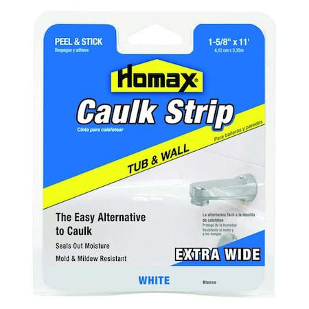 Hybrid Caulking Strip, 1 5/8 in x 11 ft, Box, White, Hybrid Base, Tub & Wall