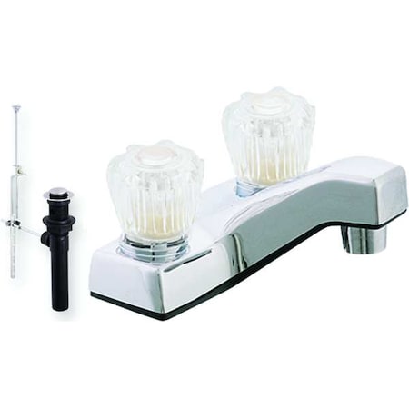 Manual Low Arc Bathroom Faucet, 4" Mount, Chrome 2 Hole, Spout 3-3/4" L