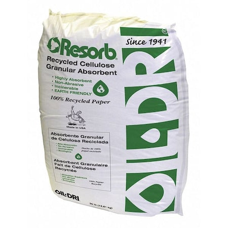 Granular Sorbent, 3 gal Absorbed per Package, 30 lb Bag, Recycled Cellulose, Not Scented, White