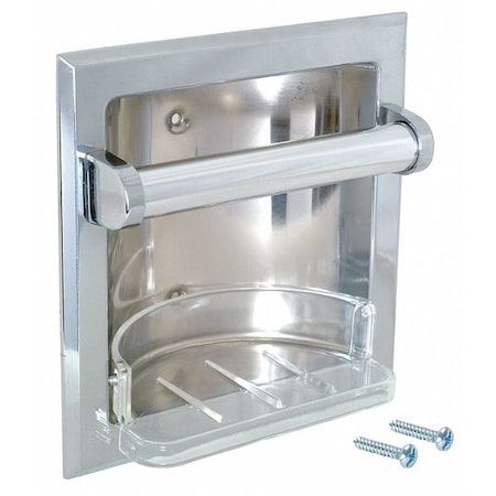 Recessed Soap and Grab Bar, 6-1/4" L, Stainless Steel, Chrome