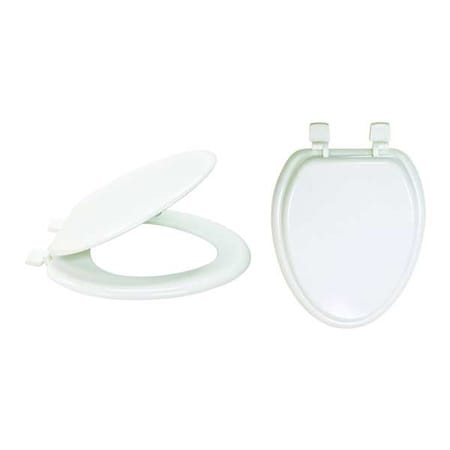 Toilet Seat With Cover, Self-Sustaining Hinge, Elongated, White