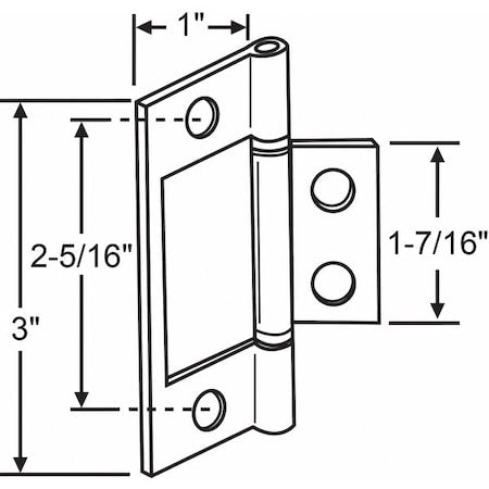 Door Hinge, Steel, 3"L, PR