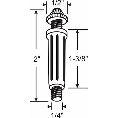 Plunger Pin, 1/2 in W, 2 in L, White